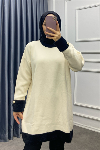 Kolu Ve Yakası Peluş Tunik 