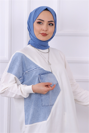 Kot Detaylı Sweat Beyaz