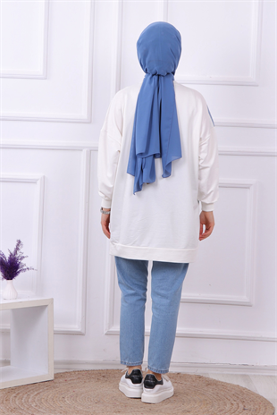 Kot Detaylı Sweat Beyaz