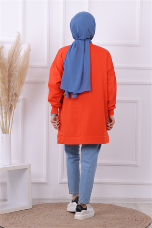 Kot Detaylı Sweat Turuncu
