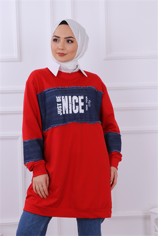 Kot Detaylı Sweat Kırmızı