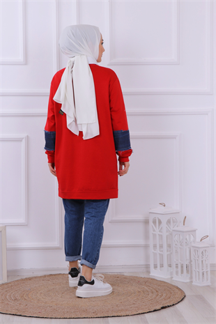 Kot Detaylı Sweat Kırmızı