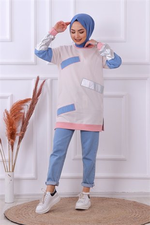 Kot Detaylı Sweat Krem