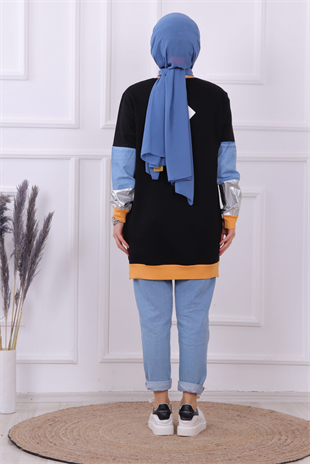 Kot Detaylı Sweat Siyah