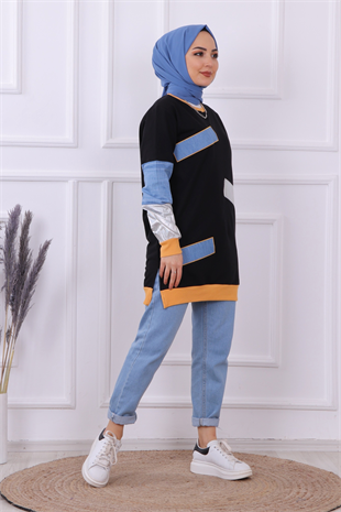 Kot Detaylı Sweat Siyah