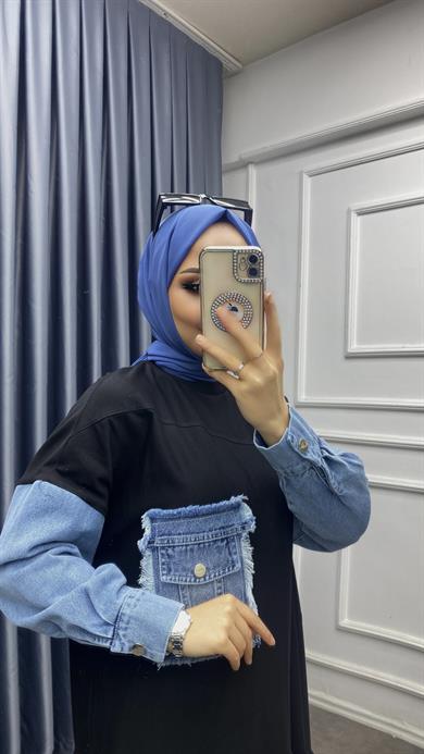 Kot Detaylı Sweat Siyah
