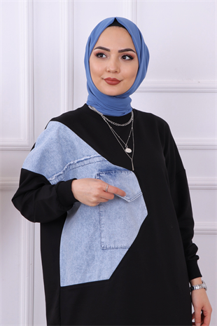 Kot Detaylı Sweat Siyah