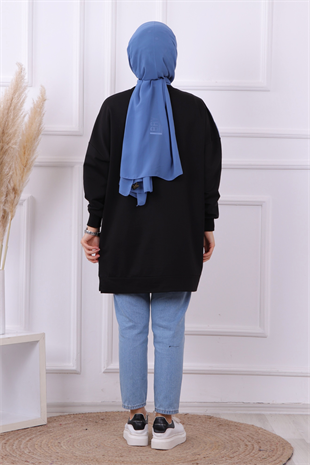Kot Detaylı Sweat Siyah
