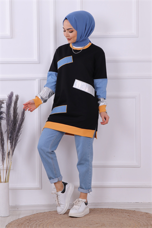 Kot Detaylı Sweat Siyah