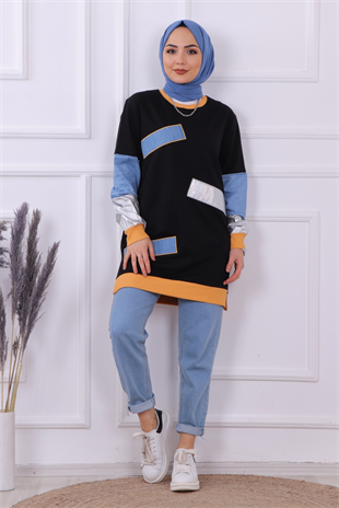 Kot Detaylı Sweat Siyah