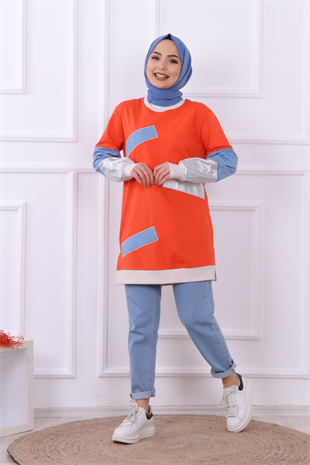 Kot Detaylı Sweat Turuncu