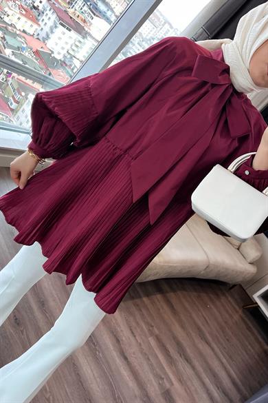 Kras Bağlama Detaylı Gömlek Bordo