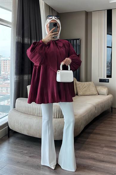 Kras Bağlama Detaylı Gömlek Bordo