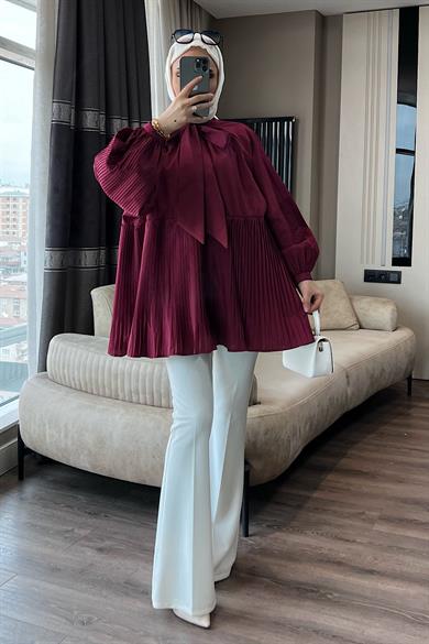 Kras Bağlama Detaylı Gömlek Bordo