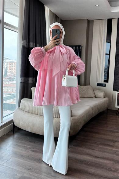 Kras Bağlama Detaylı Gömlek Pembe