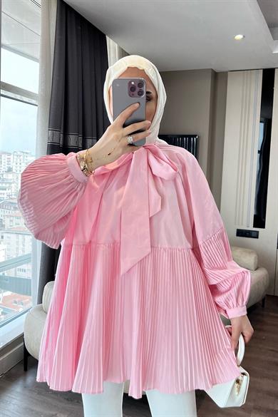 Kras Bağlama Detaylı Gömlek Pembe