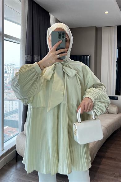 Kras Bağlama Detaylı Gömlek Su Yeşili