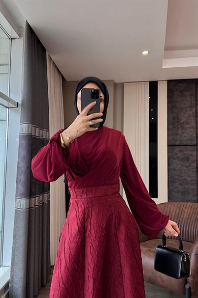 Kraşlı Kloş Etek Bordo
