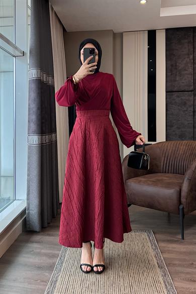 Kraşlı Kloş Etek Bordo