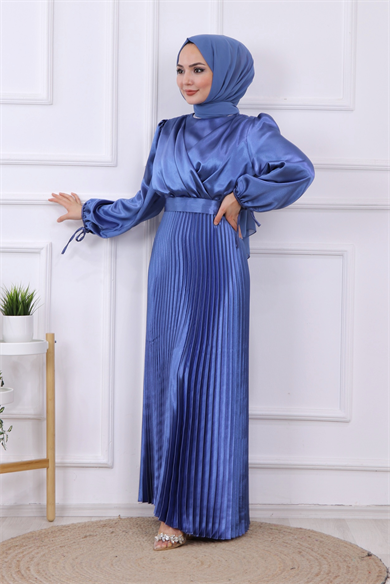 Kruvaze Yaka Saten Elbise 