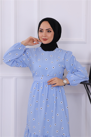 Küçük Papatyalı Elbise Mavi