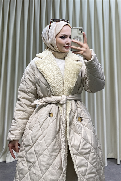 Kürk Detaylı Kapitone Mont