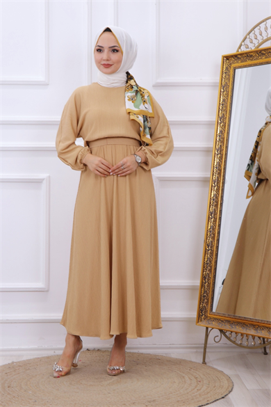 Kuşaklı Elbise Krem