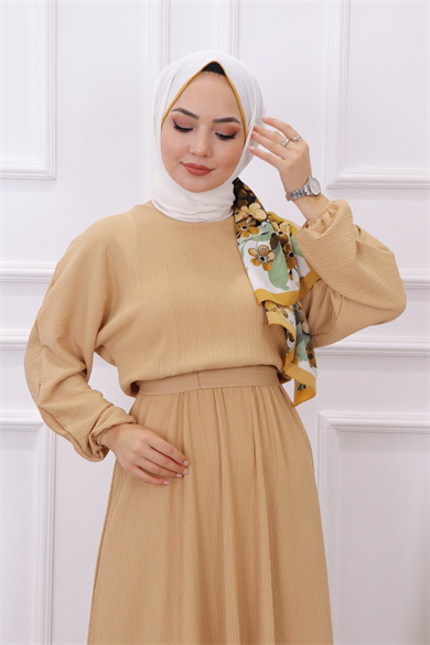 Kuşaklı Elbise Krem