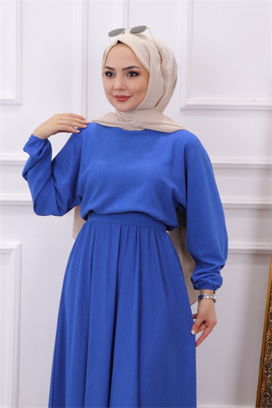 Kuşaklı Elbise Saks Mavisi