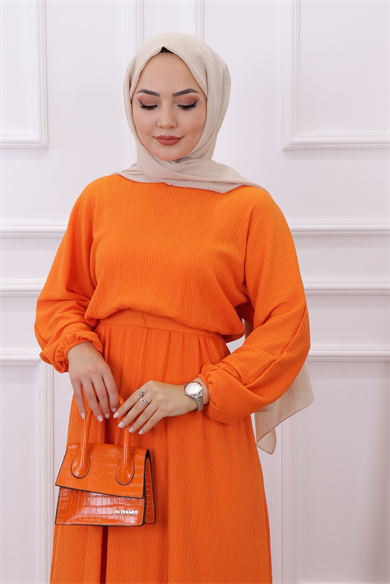 Kuşaklı Elbise Turuncu