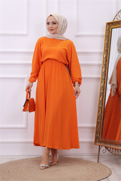 Kuşaklı Elbise Turuncu