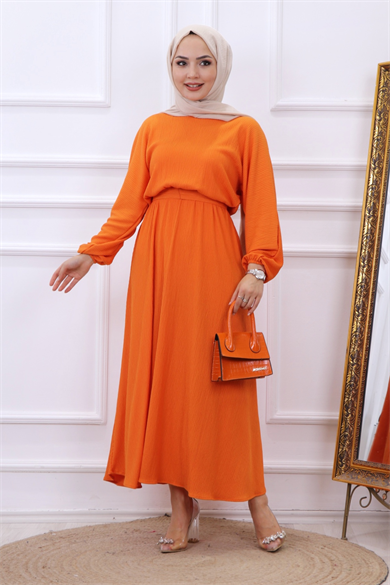 Kuşaklı Elbise Turuncu