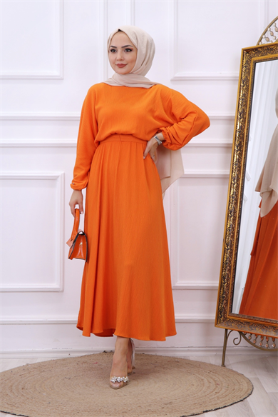 Kuşaklı Elbise Turuncu