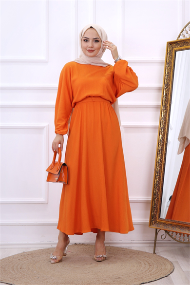 Kuşaklı Elbise Turuncu