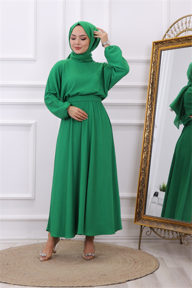 Kuşaklı Elbise Yeşil