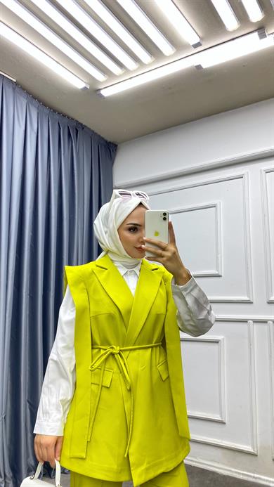 Kuşaklı Yelekli Takım Yağ Yeşili
