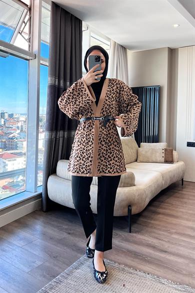 Leopar Desen Hırka 