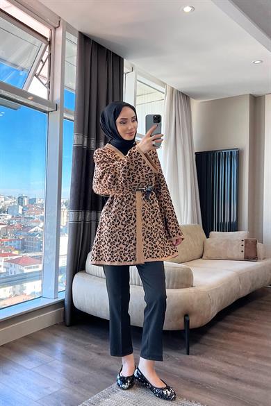 Leopar Desen Hırka 