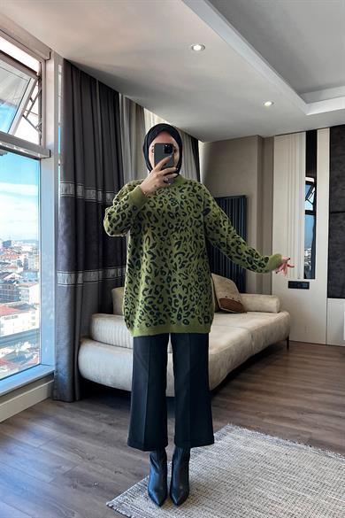 Leopar Yumoş Tunik Yeşil