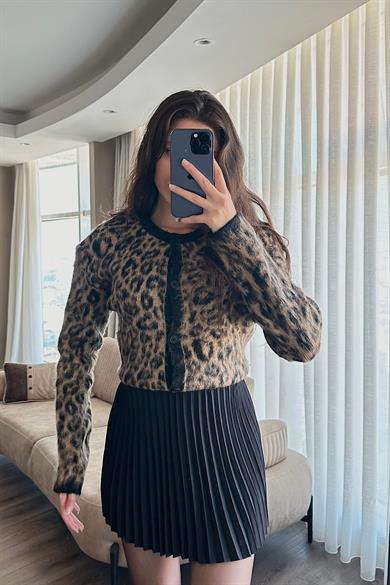 Leopar Yün Hırka Siyah-Kahve