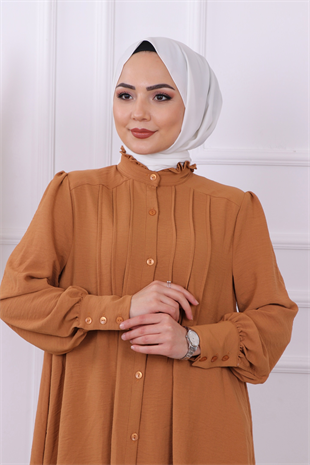 Lmelf ; Kuşaklı Önden Düğmeli  Tunik Taba