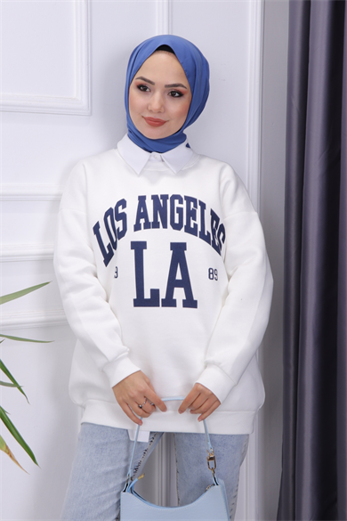 Los Angeles Üç İplik Sweat  Beyaz