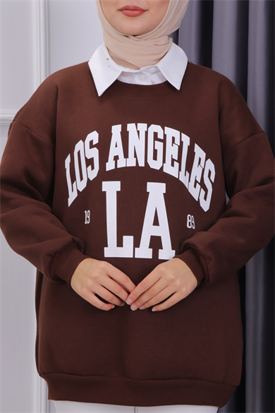Los Angeles Üç İplik Sweat  Kahverengi