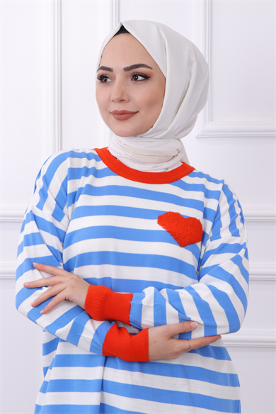 Mavi Beyaz Çizgili Tunik