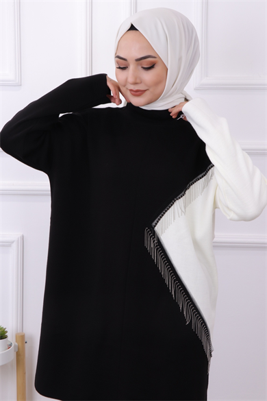Metal Zincir Detaylı Tunik Siyah