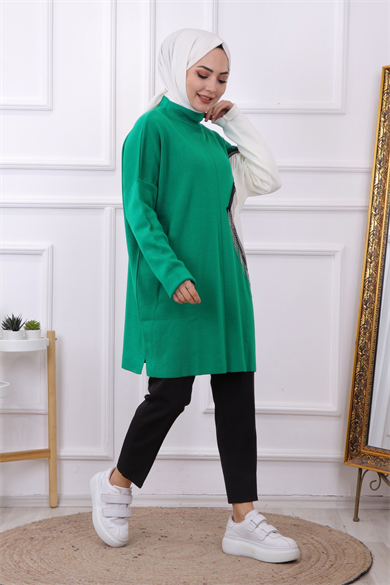 Metal Zincir Detaylı Tunik Yeşil