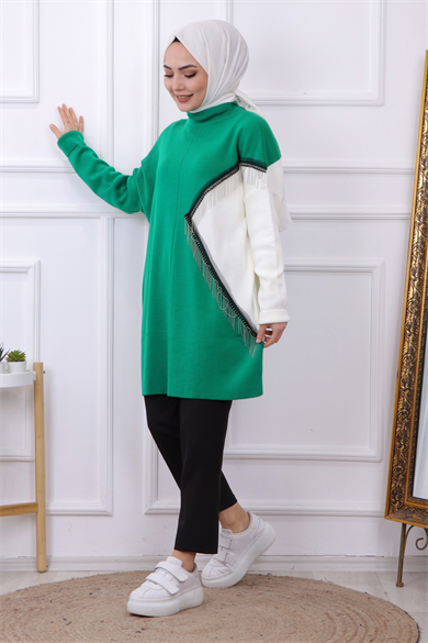 Metal Zincir Detaylı Tunik Yeşil