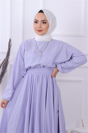 Mevlana Model Kemerli Elbise Lila