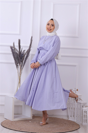 Mevlana Model Kemerli Elbise Lila