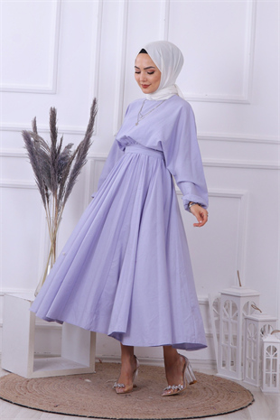 Mevlana Model Kemerli Elbise Lila